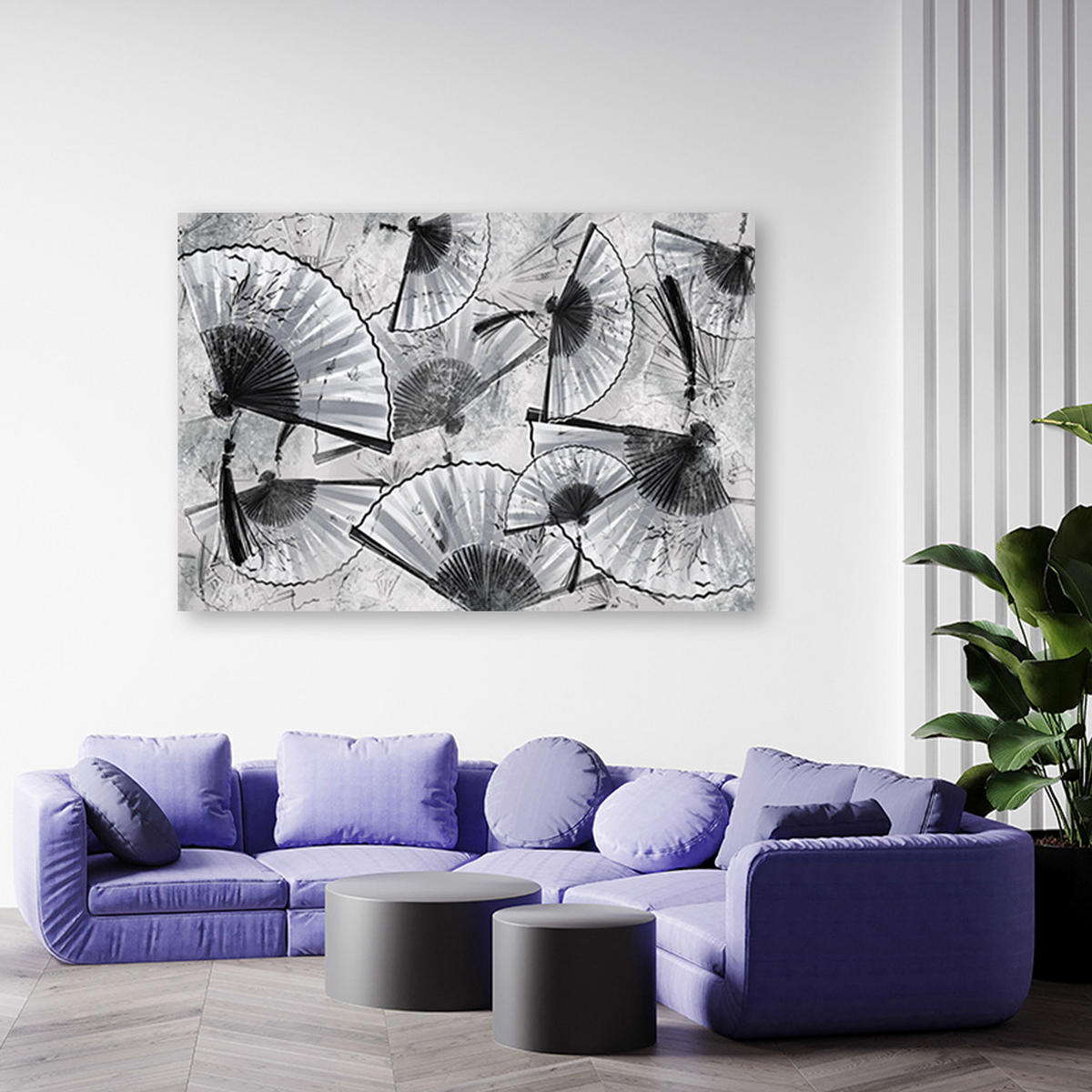 WANDBILD japanische fans - Schwarz, Textil (60/40cm) - Feeby