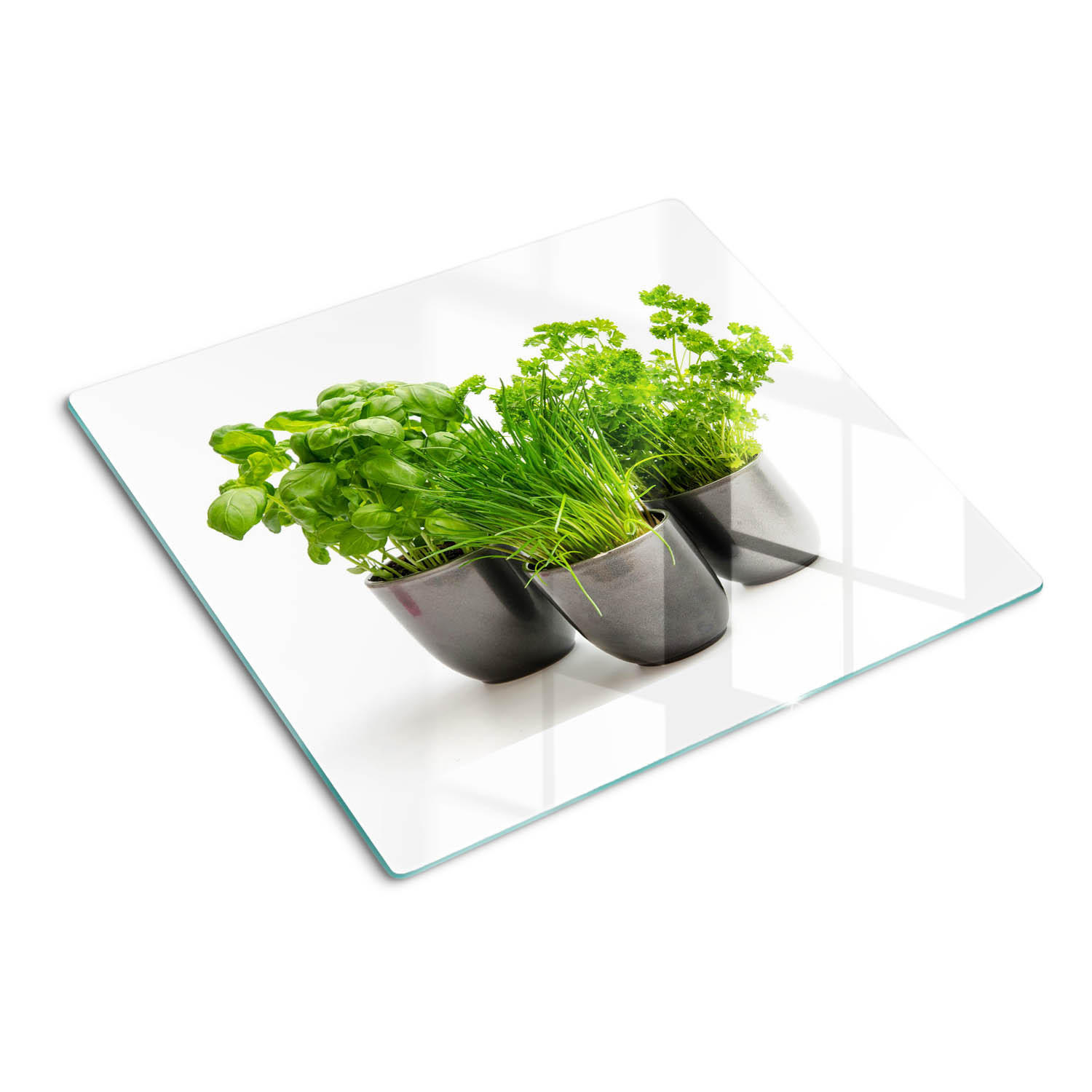 GLASPLATTE 60x52 cm Kräuter in Töpfen - Grün, Glas (60/0.4/52cm) - TULUP