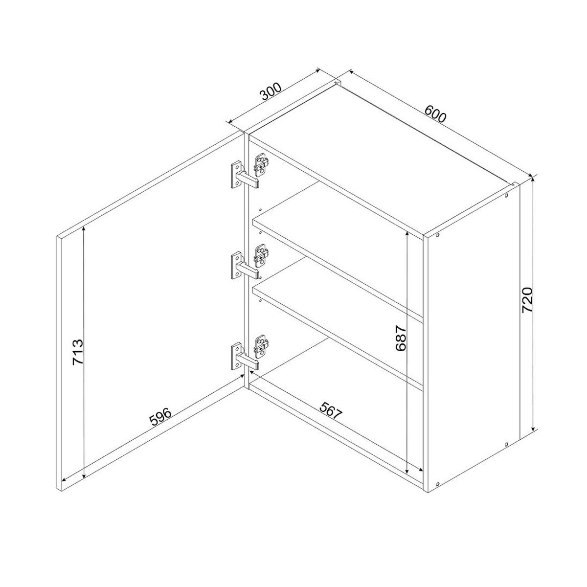 HÄNGESCHRANK - W60 P/L ( S2100/71 ) - KATE - Praktisches Stauraum Konzept - Weiß/Grau, Holz/Metall (60/72/30cm) - ROYAL24_MARKT