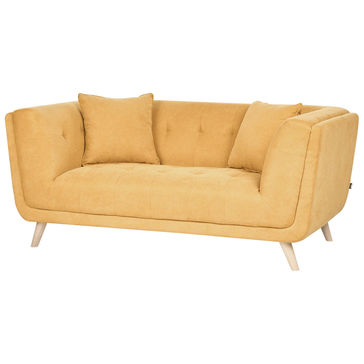 POHOVKA 2-místná Látka Hořčicově žlutá s otomanem Habo - světle hnědá, textil (176/78/72cm) - Beliani