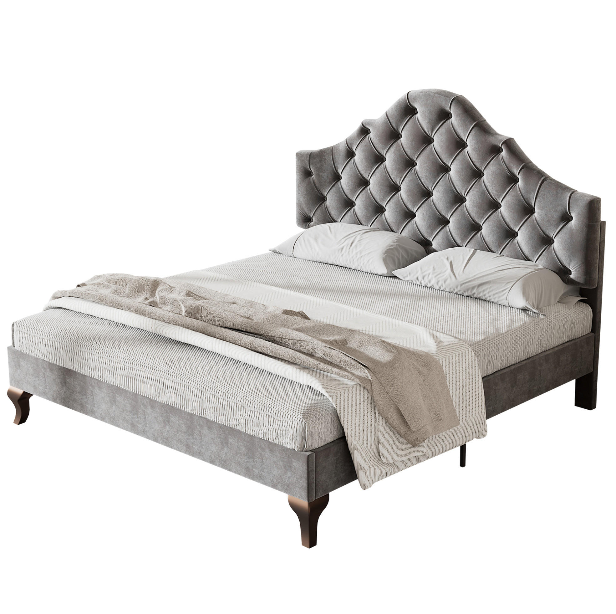 POLSTERBETT 140/200 cm mit Lattenrost und gepolstertem Kopfteil aus Samt, Grau - Grau, Textil (140/200cm) - Redom