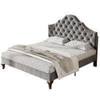 POLSTERBETT 140/200 cm mit Lattenrost und gepolstertem Kopfteil aus Samt, Grau - Grau, Textil (140/200cm) - Redom