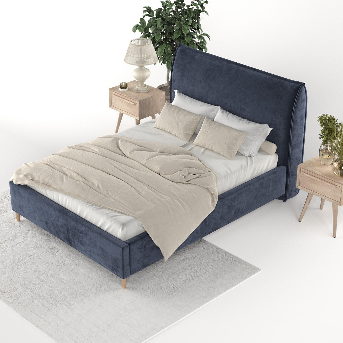 POLSTERBETT Mira 180/200 cm Marineblau im Lotta Stoff - Naturfarben/Dunkelblau, Holz/Holzwerkstoff (180/200cm) - AltaBeds