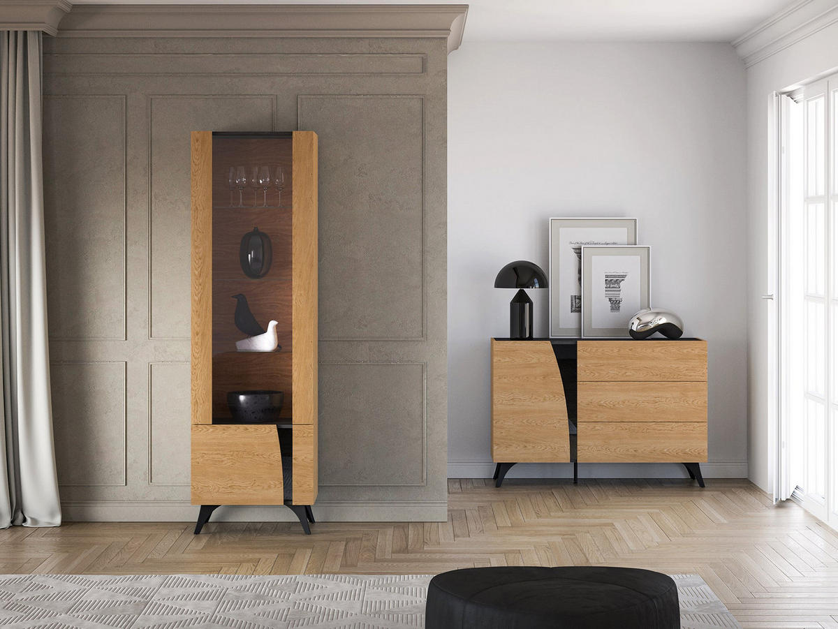 VITRINE – 58 cm – Toscania – Eichefarben – Anschlag links – VT-GEN165 - Eichefarben, Holzwerkstoff (58/190/40cm) - hi-markt