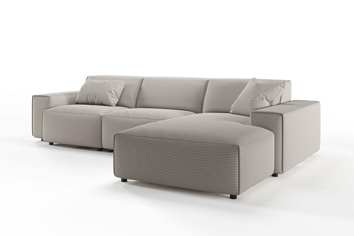 ECKSOFA RANI Steingrau Cord - Schwarz/Grau, Kunststoff/Textil (299/189cm) - KAWOLA
