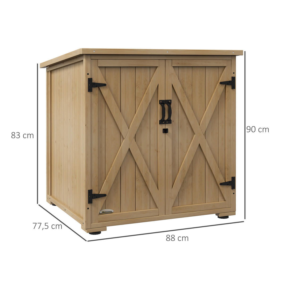GARTENSCHRANK, Wetterfester Geräteschuppen, Doppeltür, für Garten Balkon, Holz, Natur - Fichtefarben, Holz (88/90/77.5cm) - Outsunny