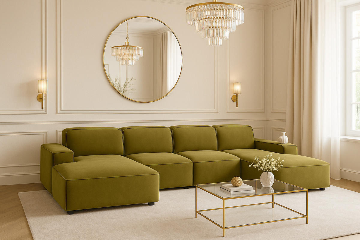 ECKSOFA Cursal U-Form, Stoff Salvador, Olive - Olivgrün, Holz (364/166cm) - Kaiser Möbel