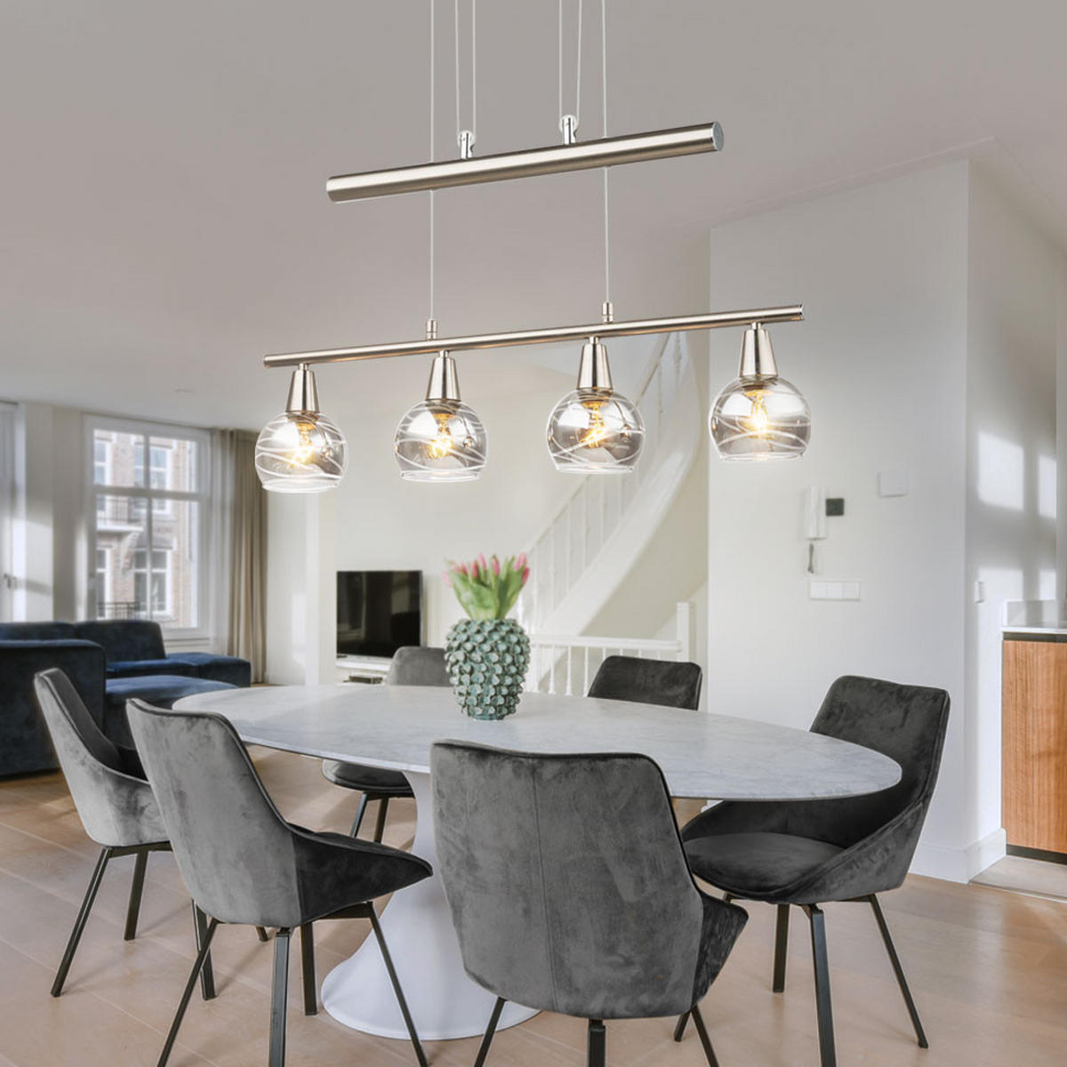 LED HÄNGELEUCHTE Metall Glas Grau - Grau, Glas (60/10/160cm) - Globo Lighting