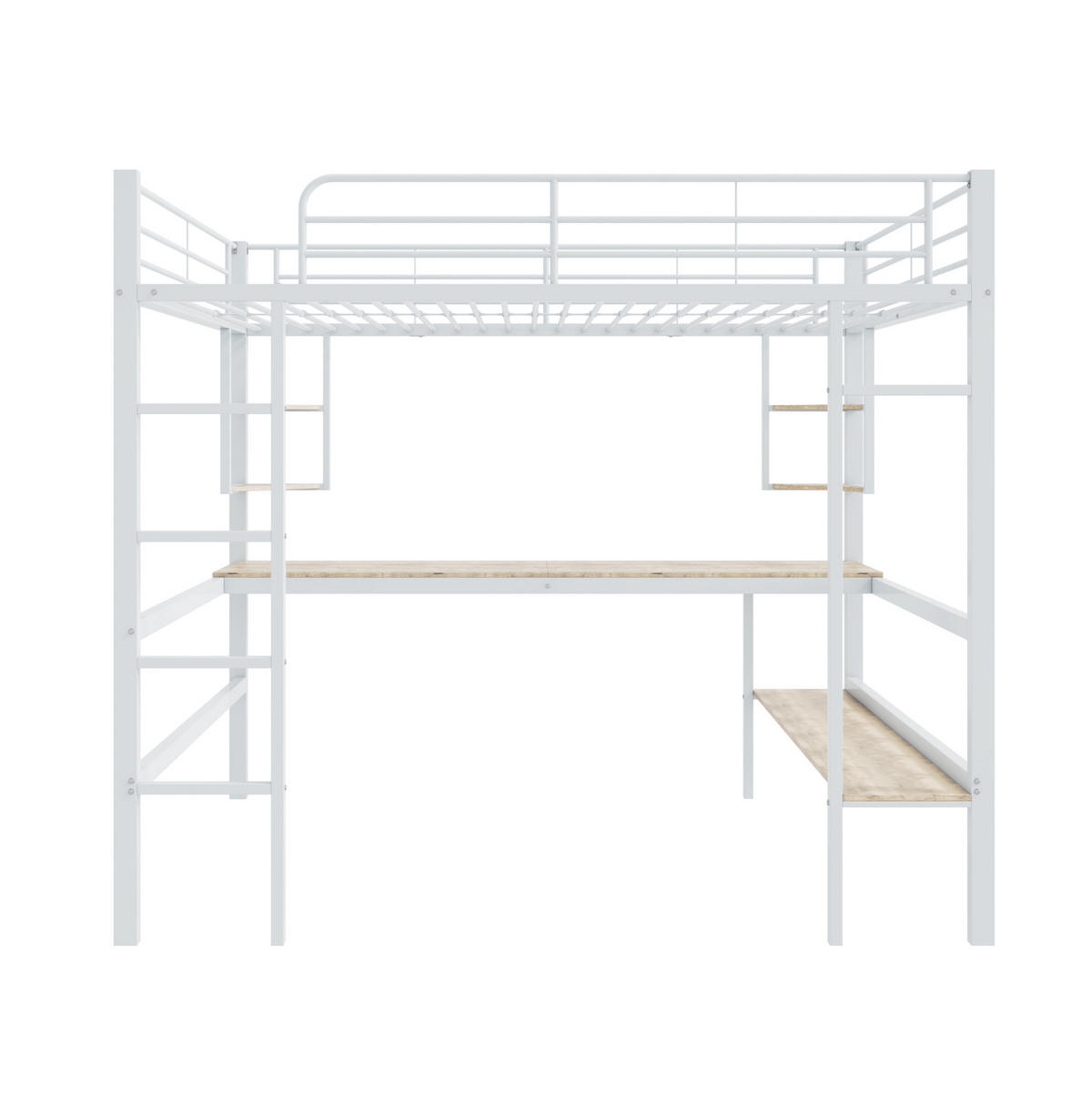 HOCHBETT 140/200 cm aus Metall mit Schreibtisch und Regalen Weiß - Weiß, Metall (140/200cm) - Modenvie