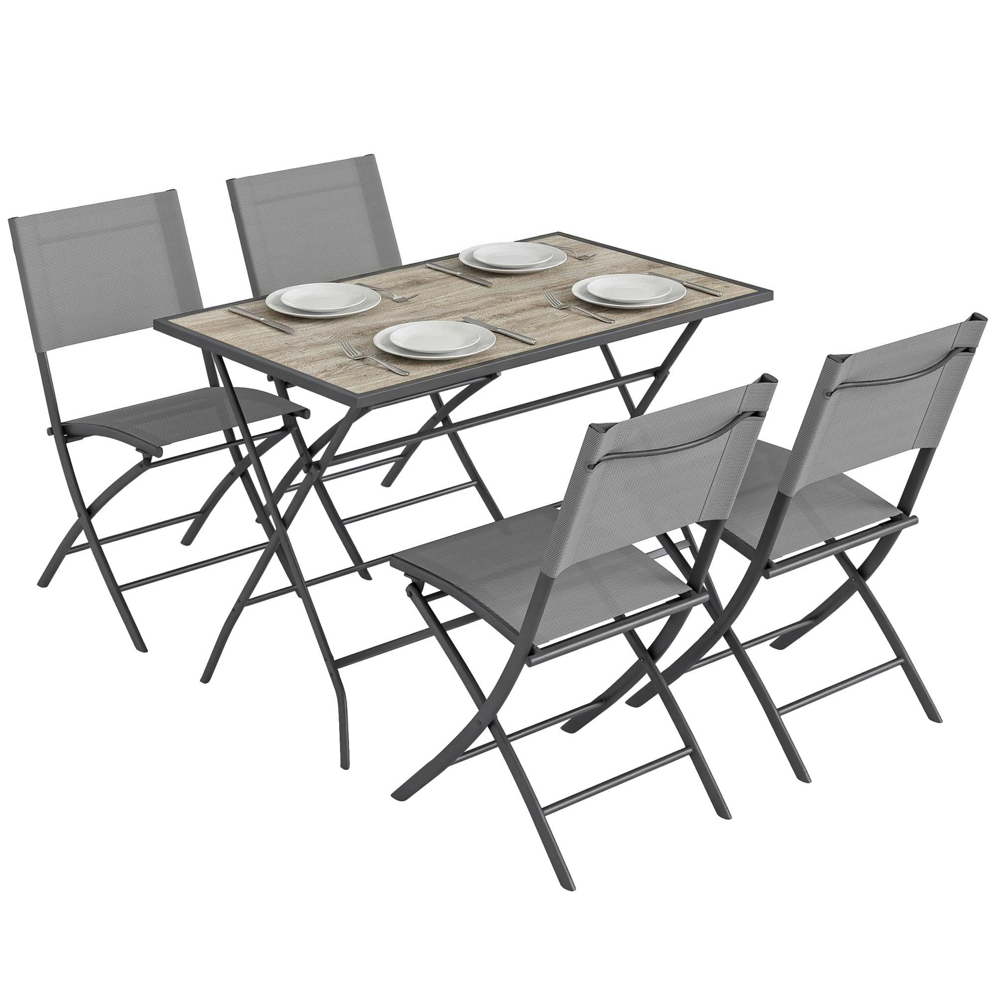 GARTENMÖBEL Set 5-teilig,klappbar Tisch+4 atmungsaktive Stühle - Grau, Metall - Vallsero