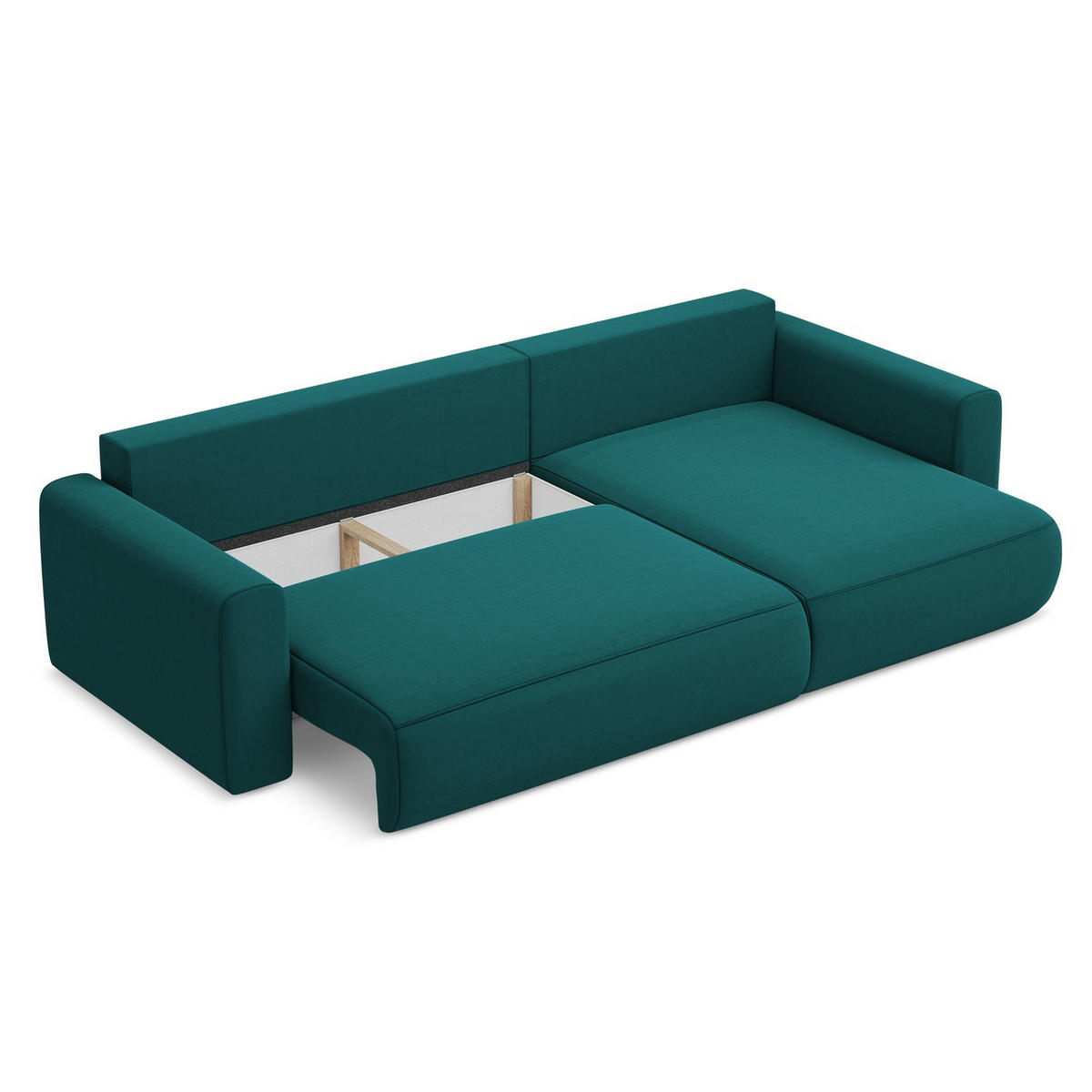 ECKSOFA mit Schlaffunktion Samt Stoff Blau - Blau/Petrol, Kunststoff/Textil (278/149cm) - LaMiaSofa