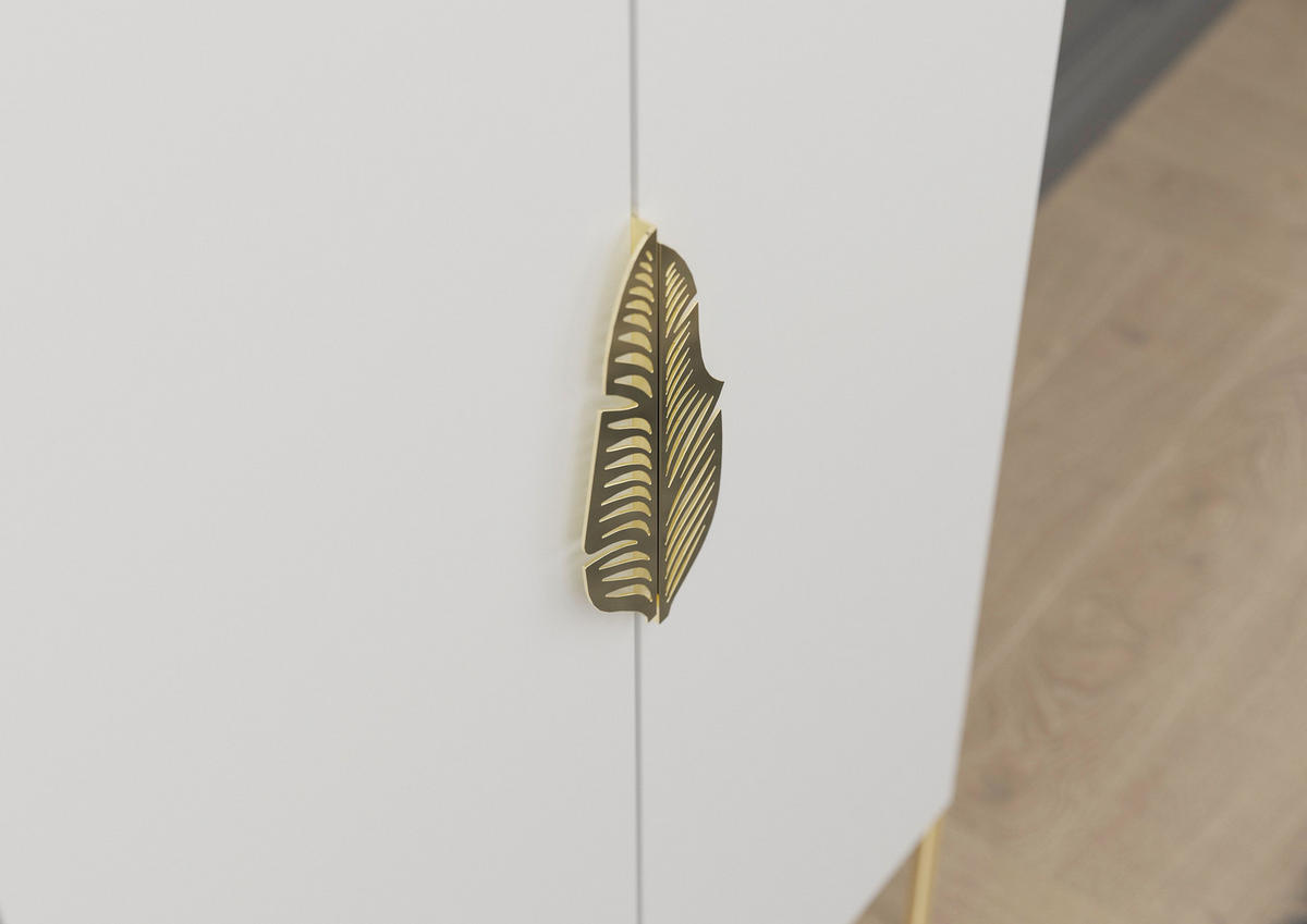 HIGHBOARD Merlin, Weiß, Goldene Details - Goldfarben/Weiß, Holzwerkstoff/Metall (80/160/40cm) - Skandica