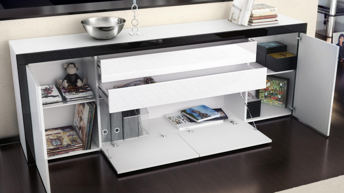 SIDEBOARD La Paz Brombeer Hochglanz / Weiß Hochglanz - Brombeere, Holzwerkstoff (200/72/35cm) - Vladon