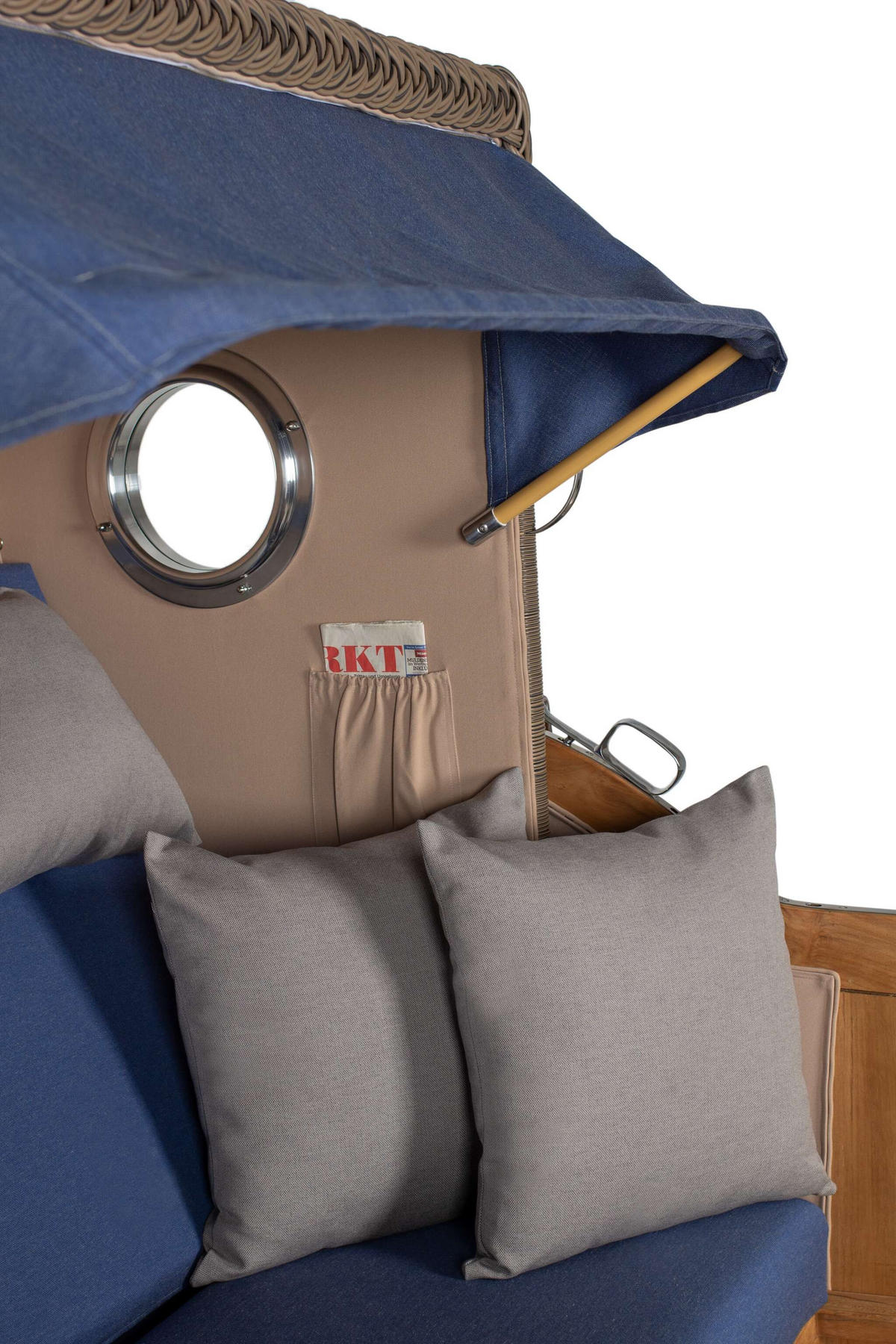 STRANDKORB Baltikum Teak 2,5 Sitzer - Blau/Braun, Holz/Metall (142/170/95cm) - Mr. Deko