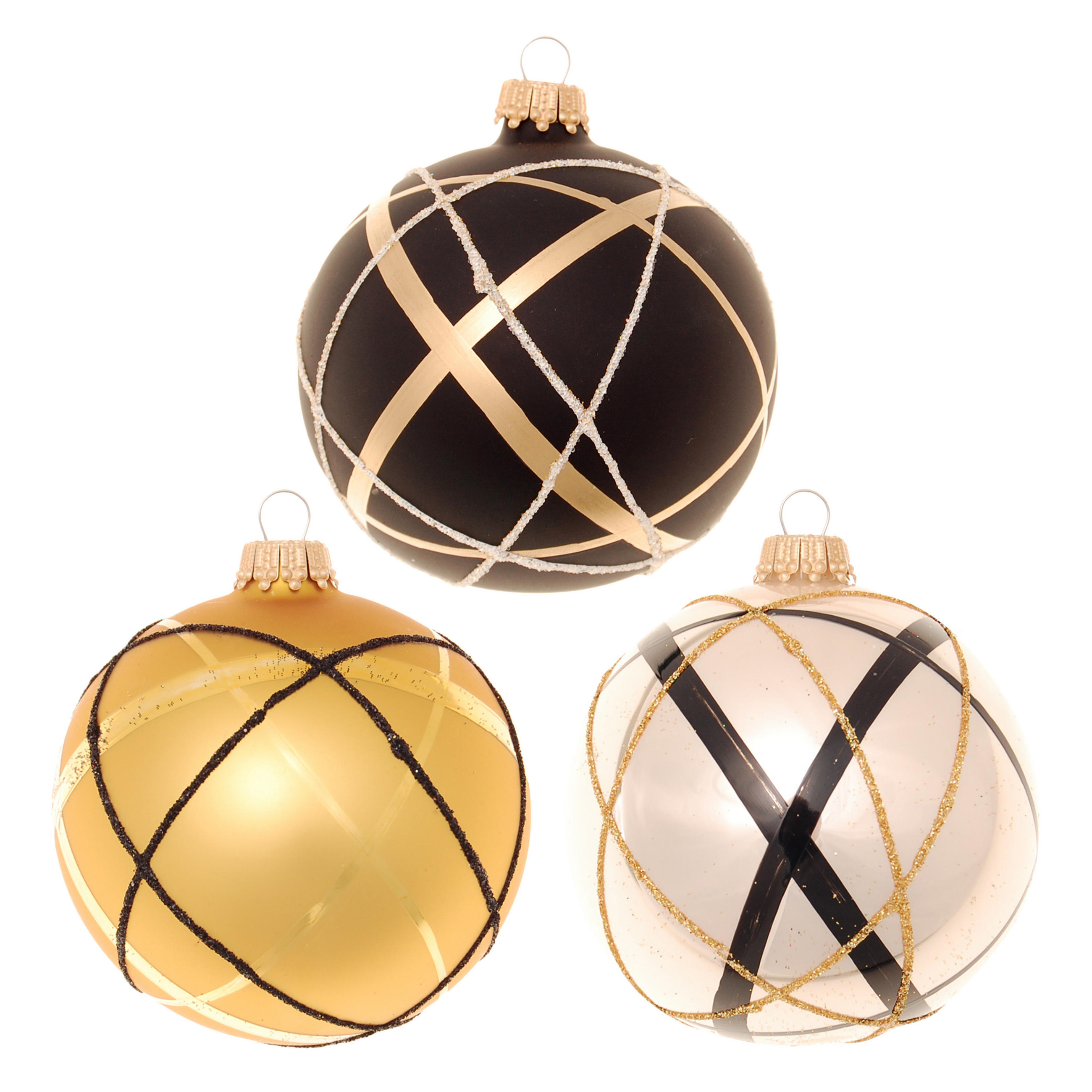 CHRISTBAUMKUGELN Champagner-Design Goldfarbig 8cm (Glas / 3 Stk.) - Goldfarben, Glas (8/8/8cm) - Krebs Glas Lauscha