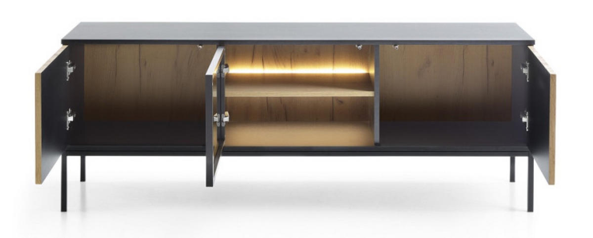 TV-LOWBOARD RTV-SCHRANK Weiß SANTI Mit Lamellen Und LED-Beleuchtung - Multicolor, Holzwerkstoff (154/56/39cm) - Sepro Meble