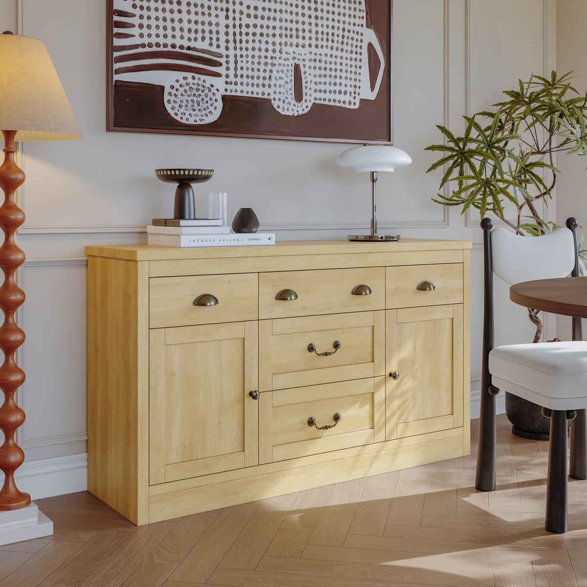 SIDEBOARD 135x40x80 cm 2 Türen 5 Schubladen Holzfarben - Naturfarben, Holz (135/80/39.5cm) - LEBENLANG