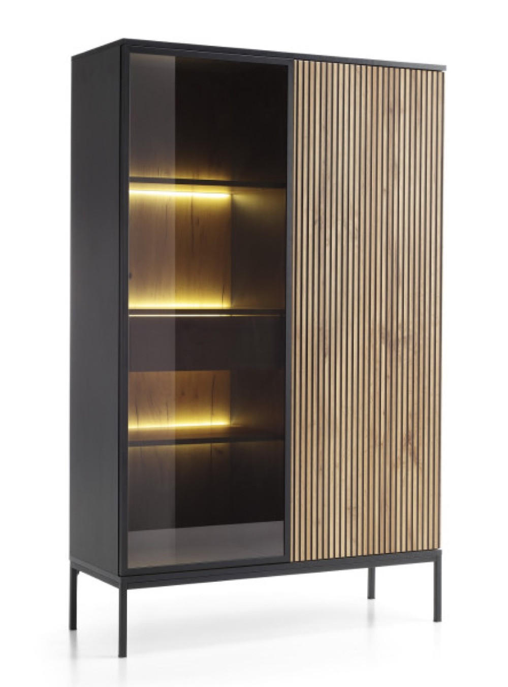 VITRINE Weiß SANTI Mit Lamellen Und LED-Beleuchtung - Multicolor, Holzwerkstoff (104/166/39cm) - Sepro Meble