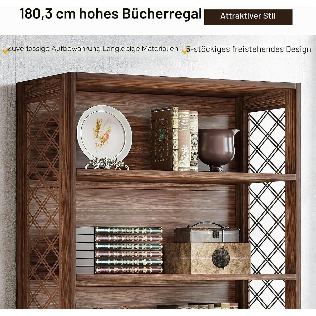 BÜCHERREGAL 180 cm Vintage 6-stufig - Braun, Holzwerkstoff (70/180/30cm)