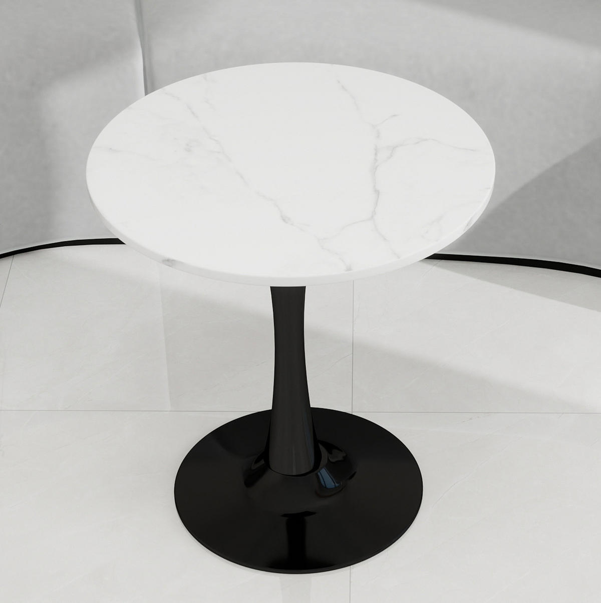 COUCHTISCH 70 cm in Schwarz/Weiß aus Kunstmarmor, rund und modern - Weiß, Stein (70/70/72cm) - Flora Grace