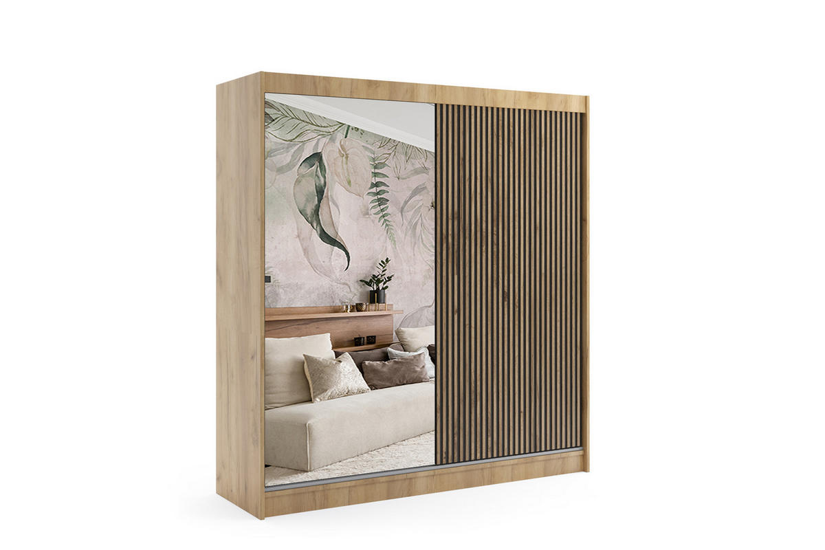 KLEIDERSCHRANK VILAN mit Spiegel - 200 cm - Eichefarben|Eiche Wotan - Eichefarben/Eiche Wotan, Holzwerkstoff (200/215/61cm) - ALTDECOR