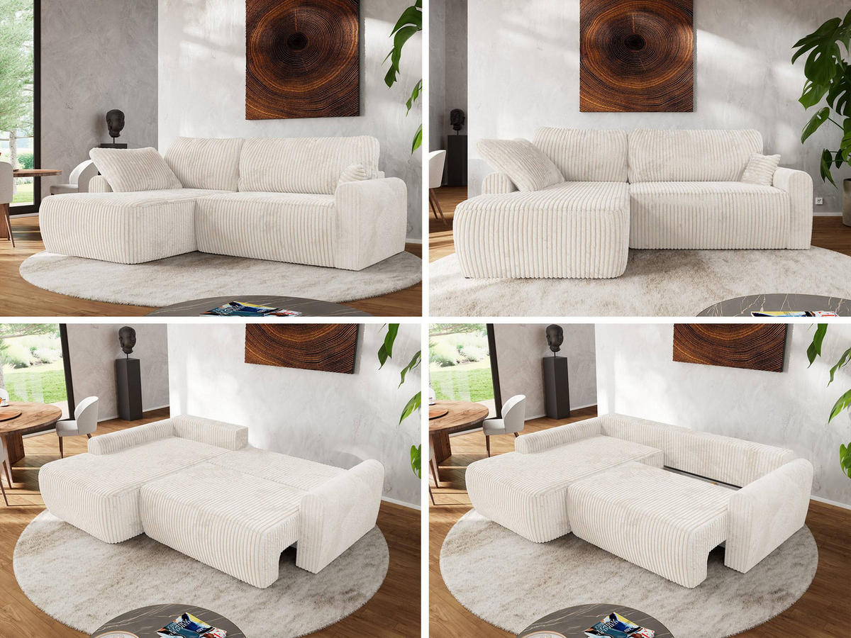 ECKSCHLAFSOFA CUBO L Creme Cord - links - Creme/Schwarz, Kunststoff/Textil (273/187cm) - MKS