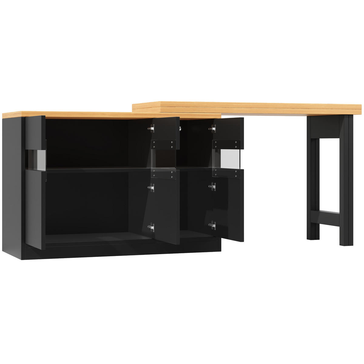 KÜCHENINSEL aus MDF 120-180x40x71,5 cm in Schwarz/Natur mit LED - Schwarz, Holzwerkstoff (180/71.5/40cm) - Modfu