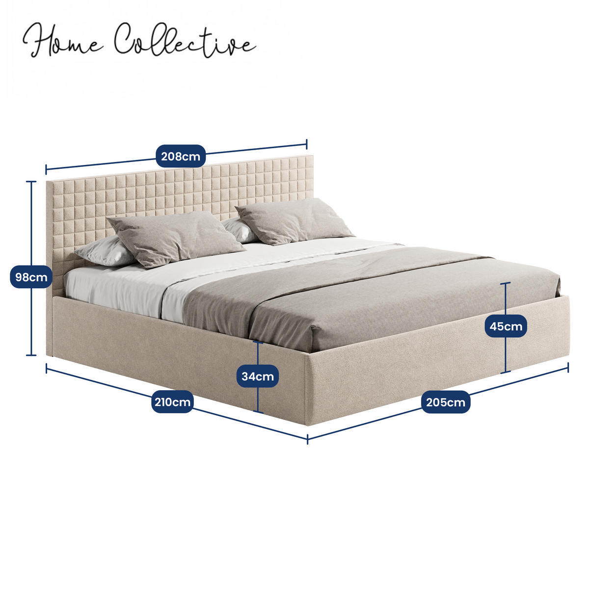 POLSTERBETT VARDO-Stoff H2 Matratze 200x200 cm in Beige - Beige, Textil (200/200cm) - Home Collective