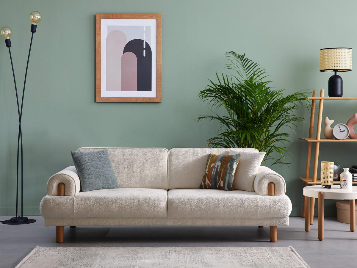 2-SITZER Sofa SADE, Creme - Creme, Leder/Holz (195/85/85cm) - Villa Möbel