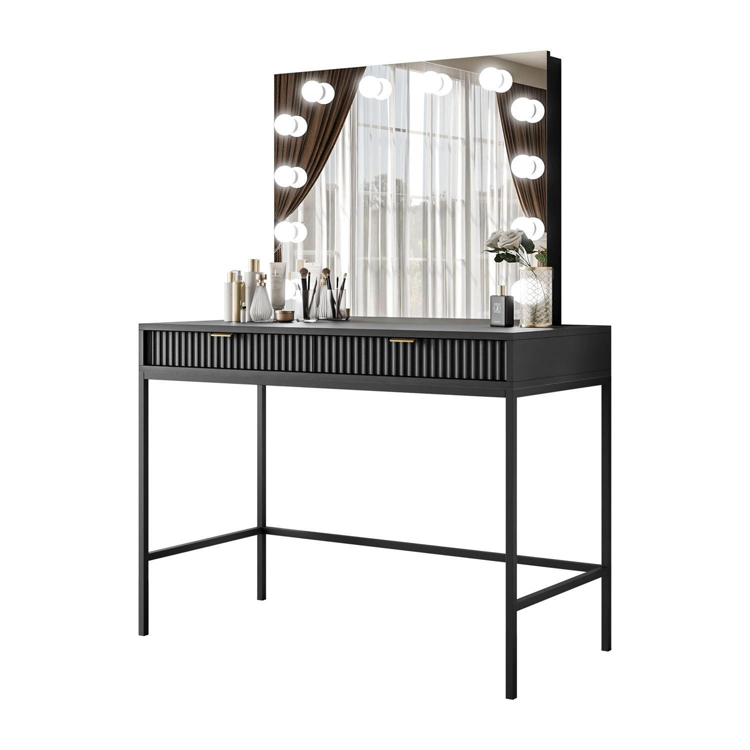 SCHMINKTISCH MIT SPIEGEL CORTADO ELITE SCHWARZ - Schwarz, Holzwerkstoff (104/78/50cm) - Lookway