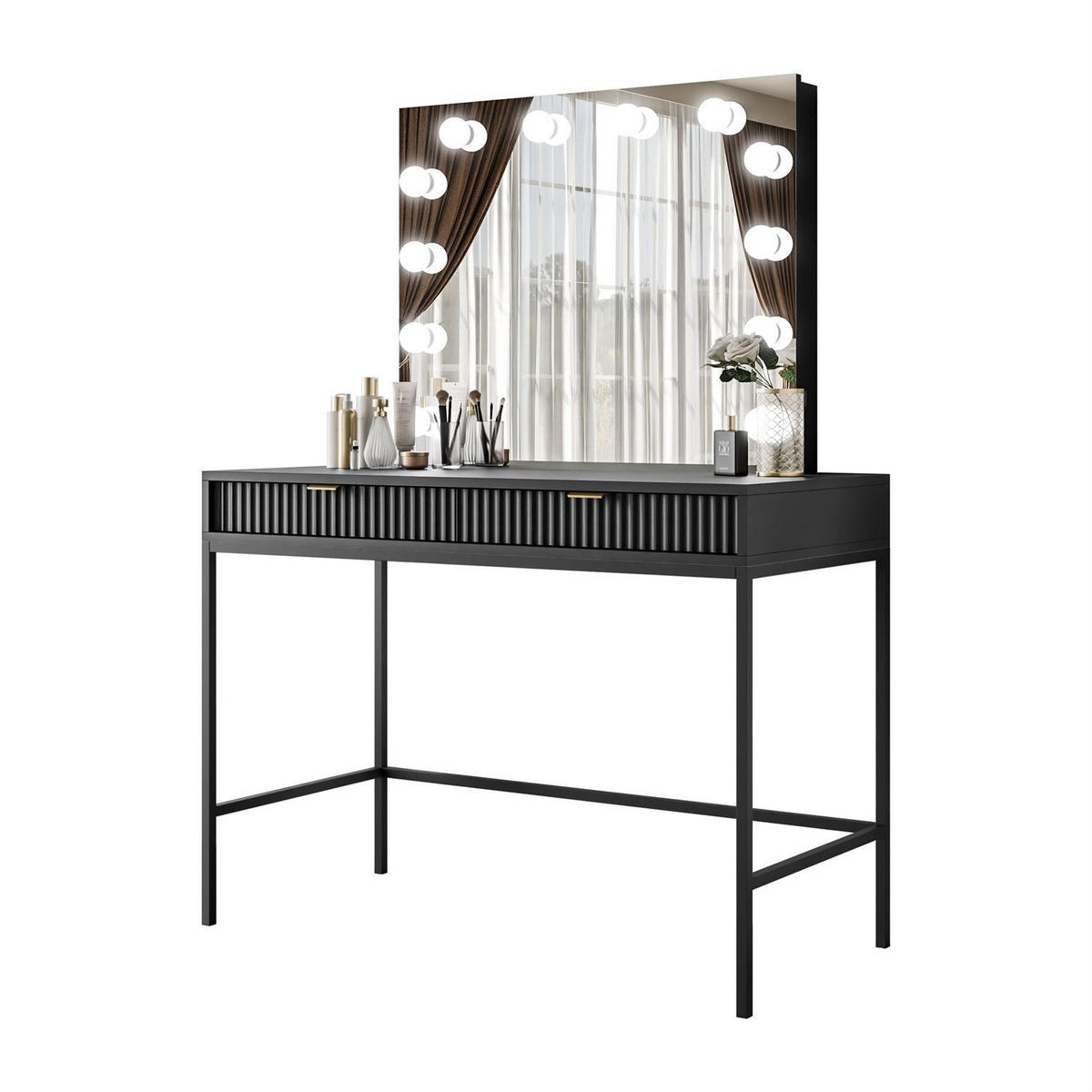 SCHMINKTISCH MIT SPIEGEL CORTADO ELITE SCHWARZ - Schwarz, Holzwerkstoff (104/78/50cm) - Lookway