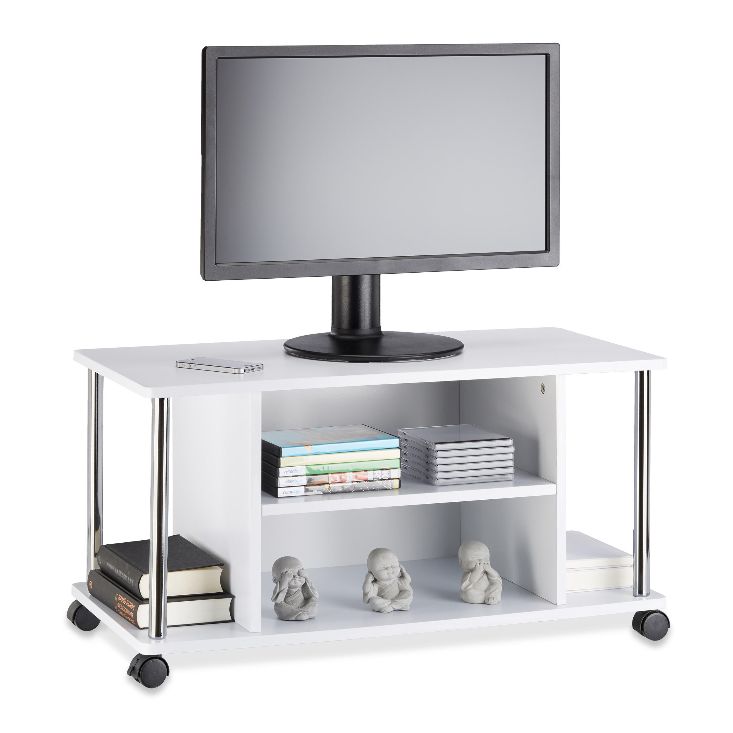 COMODA-TV Alba cu roti 3-niveluri 80 cm