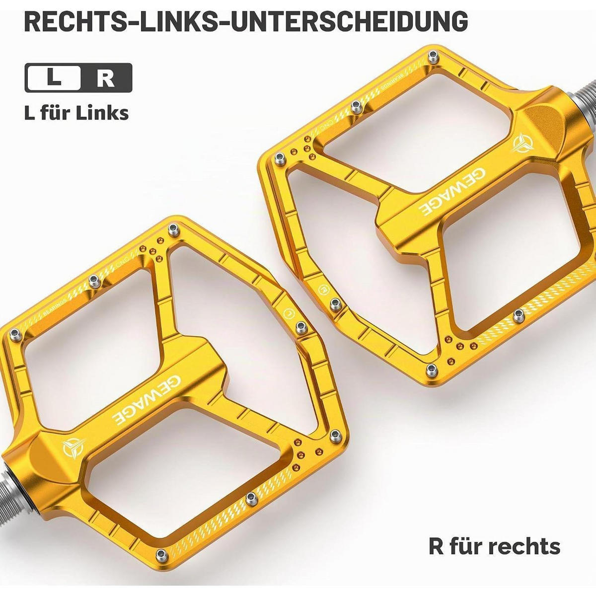 FAHRRADPEDALE CNC-Aluminium ultraflach mit 14 Anti-Rutsch-Pins Gold - Goldfarben, Metall (11/1.5/12cm)