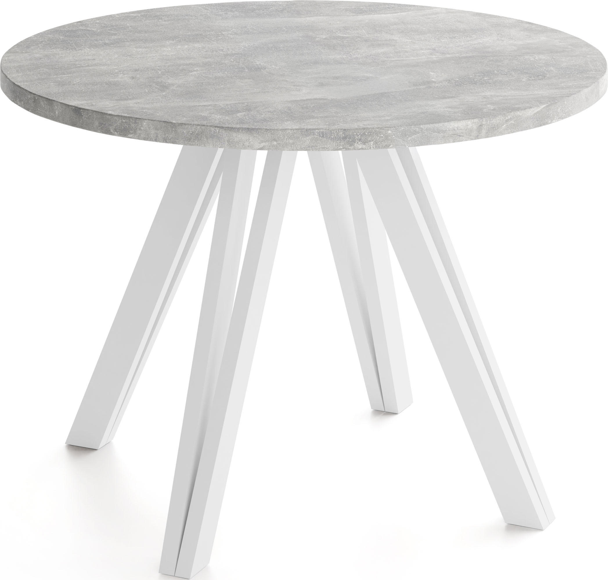 ESSTISCH Ravero runder ausziehbarer, Beton grau 100/100/77 cm - Hellgrau/Weiß, Holz/Holzwerkstoff (100/100/77cm) - WFL GROUP