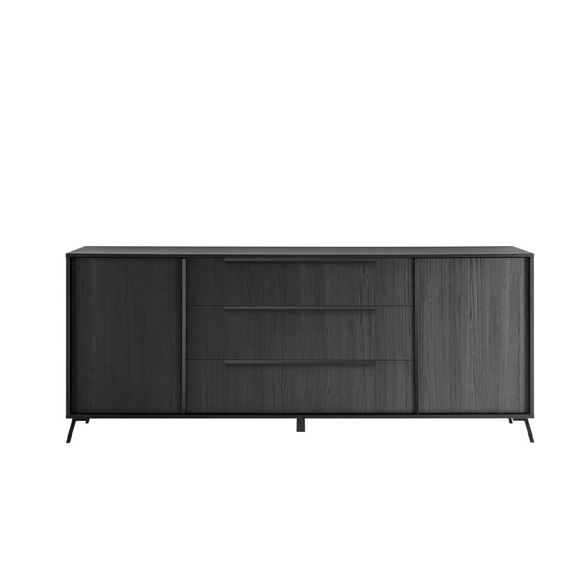 SIDEBOARD mit 2 Türen und 3 Schubladen L205 cm - City - Schwarz, Holzwerkstoff (40/84/205cm) - Calicosy