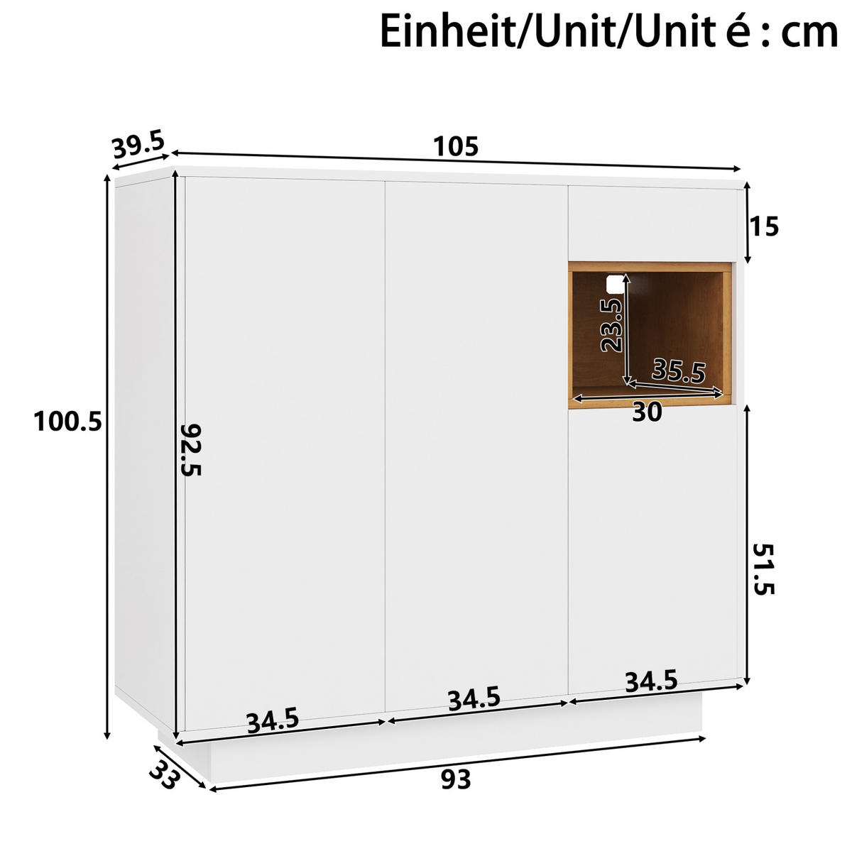 SCHUHSCHRANK 105/100,5/39,5 cm Weiß/Natur aus Spanplatte mit LED-Beleuchtung - Naturfarben, Holzwerkstoff (105/100/39cm) - OKMYHOME