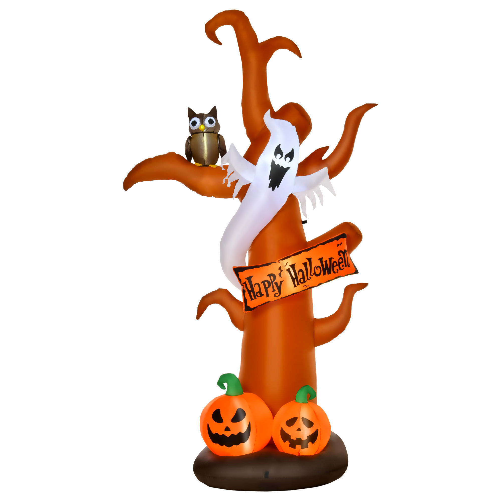 NAFUKOVACÍ halloweenský strom s duchy a LED moduly do zahrady, polyester, hnědý - hnědá, plast (107/274/156cm) - HOMCOM