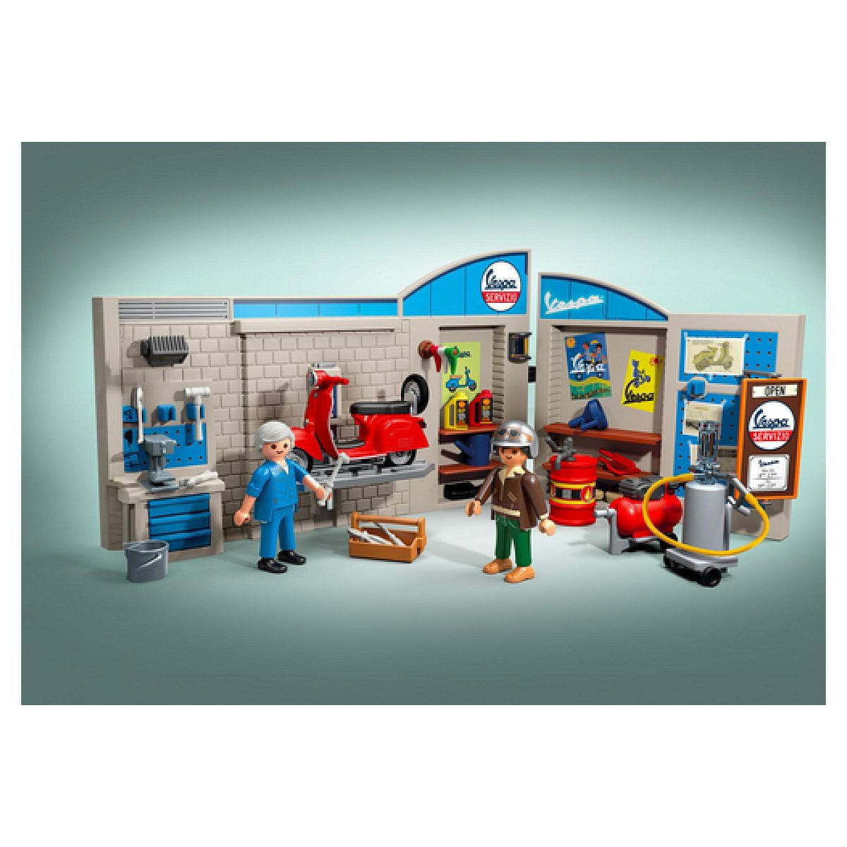 SPIELSET Vespa Garage - Retro-Stil - 60er Jahre - Blau, Kunststoff (29.1/35.8/25.5cm) - Playmobil