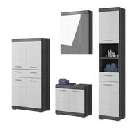BADMÖBEL-SET weiß Hochglanz, grau 4-teilig 186 cm, Komplettset mit 31 Fächern - Weiß Hochglanz/Grau, Holzwerkstoff (186/191/34cm) - Inn.Furn