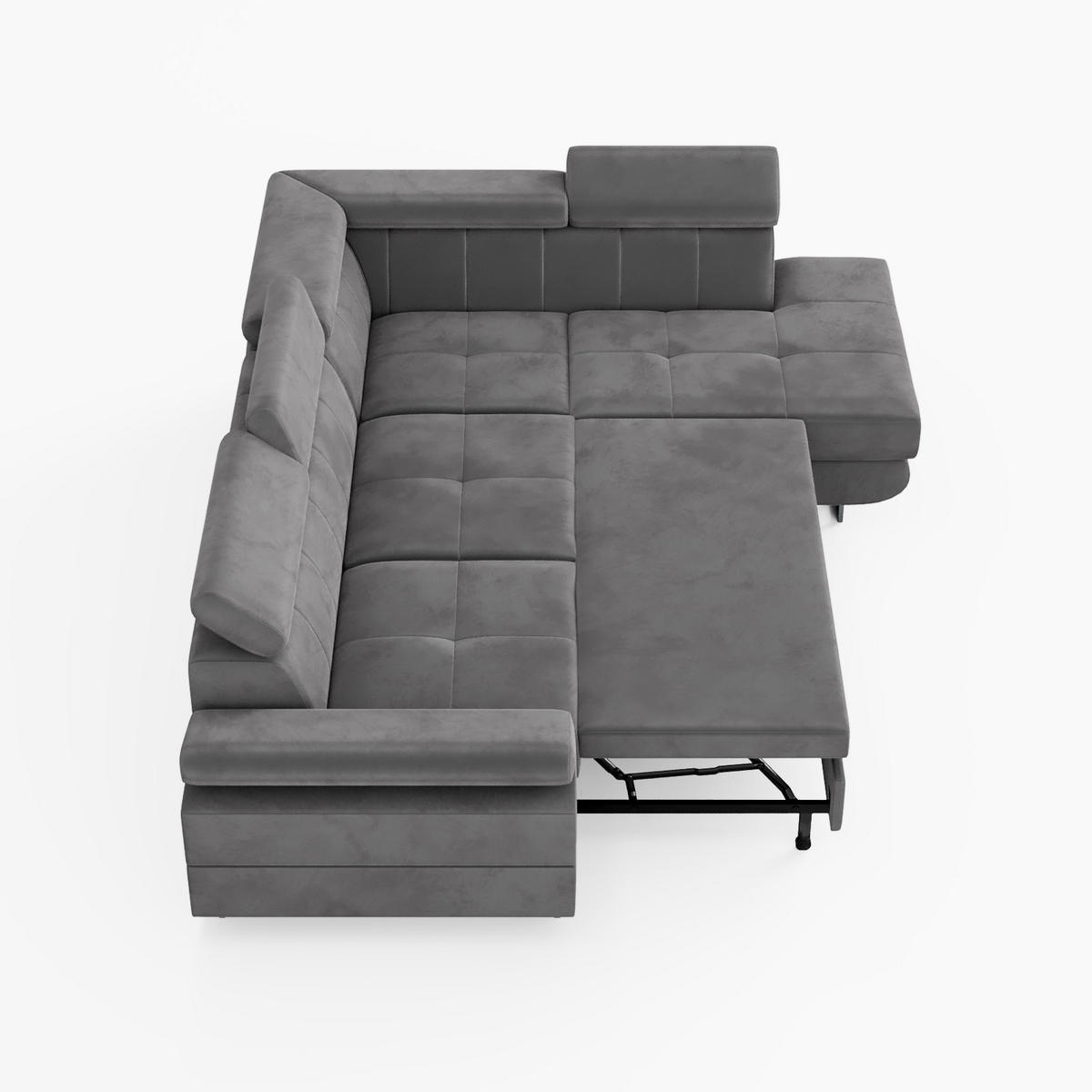 ECKSOFA CAROLINE Rechts Braun Velours-Stoff mit Schlaffunktion und Bettkasten - Chromfarben/Dunkelbraun, Textil (253/190cm) - Barchello