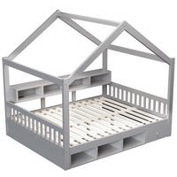 HAUSBETT 140/200 cm mit Dachrahmen und LED, DE-41651, in Grau - Grau, Holzwerkstoff (140/200cm) - ComfortXL
