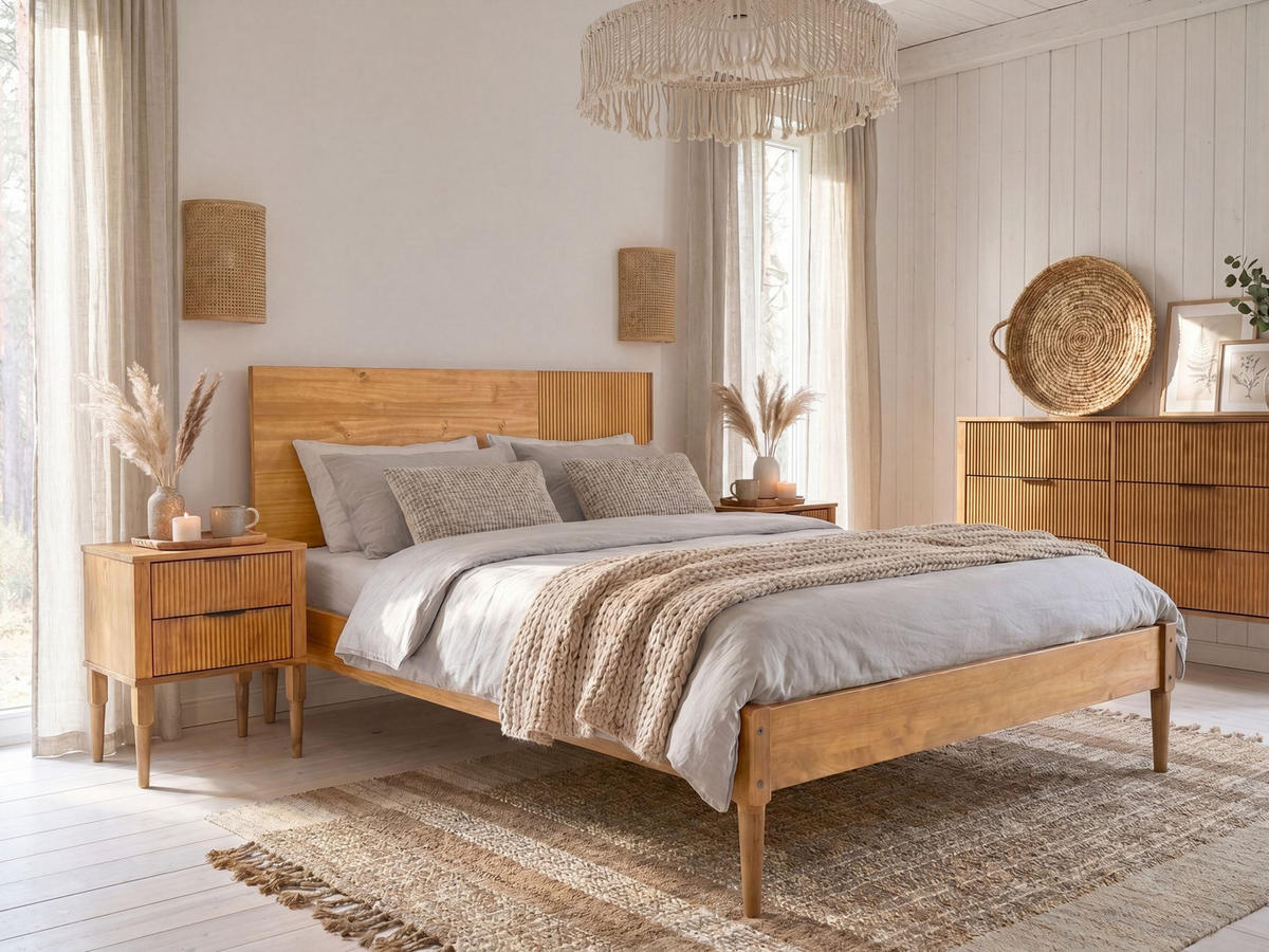 BETT mit Lattenrost 140/200 Kiefernholz Hellbraun Flavignac - Hellbraun/Braun, Holz (140/200cm) - Beliani