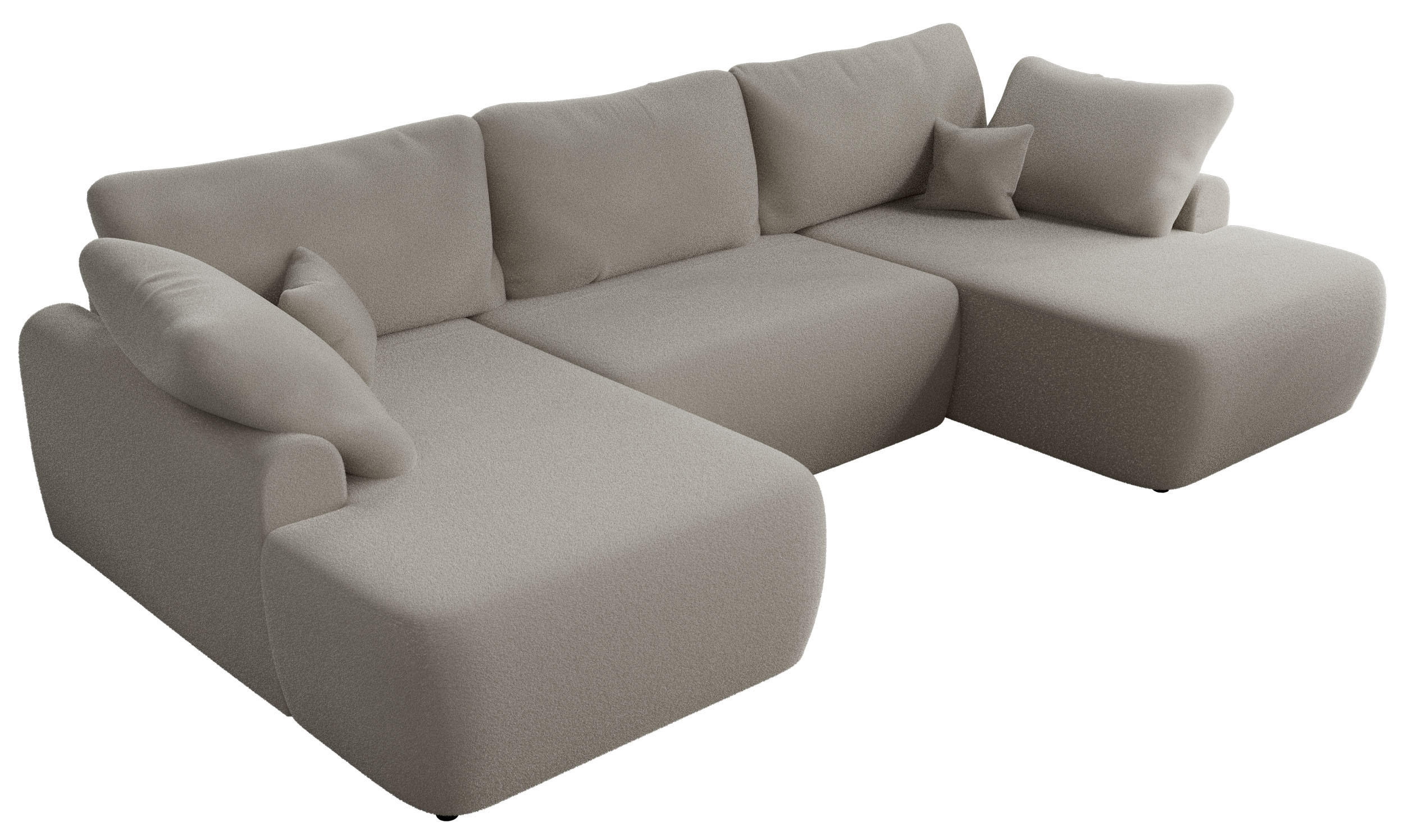 WOHNLANDSCHAFT CUBO U Hellgrau Boucle - Hellgrau/Schwarz, Kunststoff/Textil (370/100/187cm) - MKS