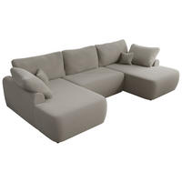 WOHNLANDSCHAFT CUBO U Hellgrau Boucle - Hellgrau/Schwarz, Kunststoff/Textil (370/100/187cm) - MKS