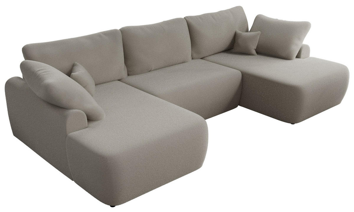 WOHNLANDSCHAFT CUBO U Hellgrau Boucle - Hellgrau/Schwarz, Kunststoff/Textil (370/100/187cm) - MKS
