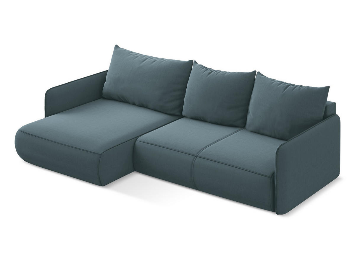 ECKSOFA mit Schlaffunktion Samt Stoff Blau - Blau/Petrol, Kunststoff/Textil (148/240cm) - Makamii