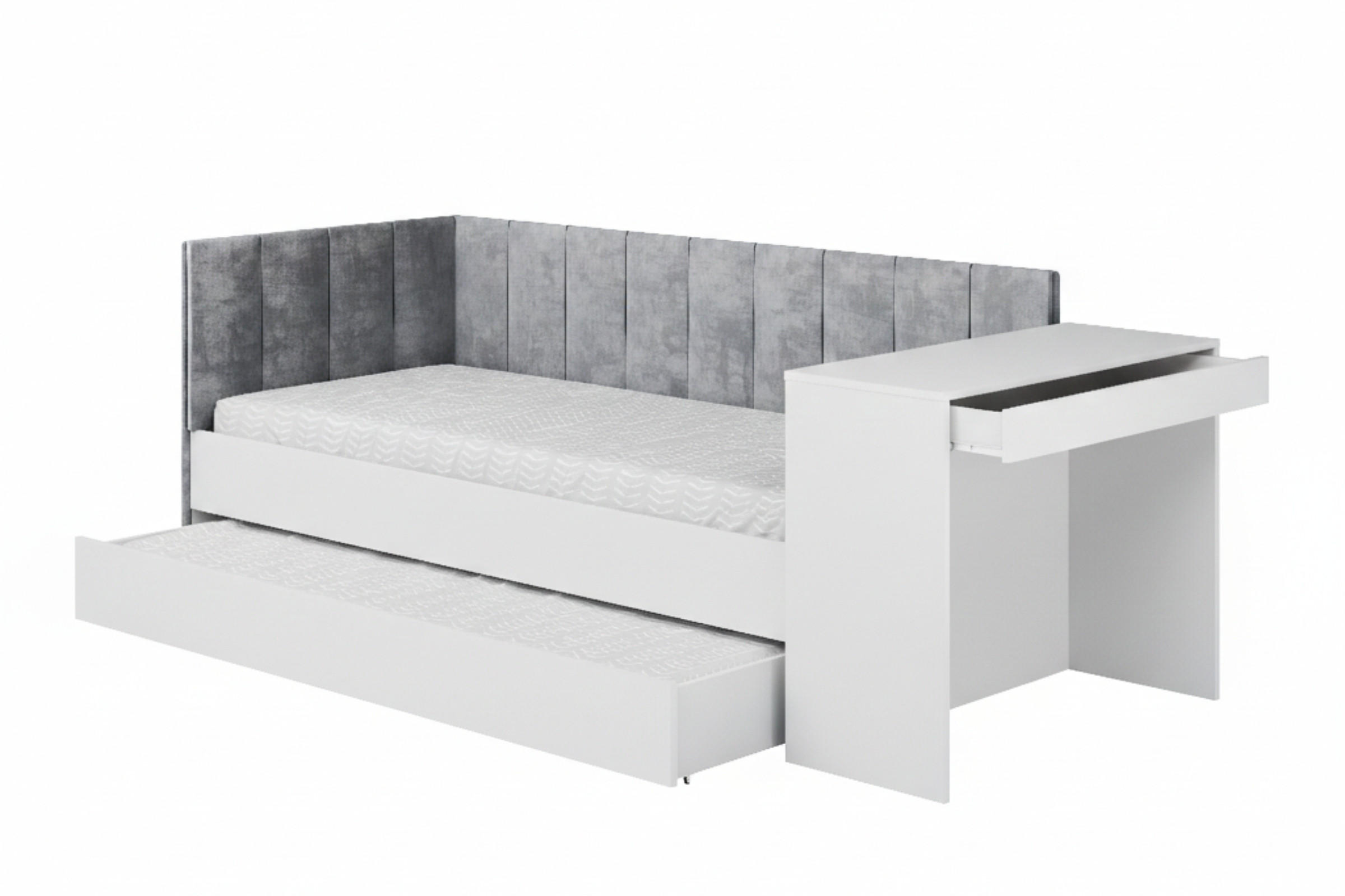 JUGENDBETT FABIAN 90/200 cm in Weiß/Hellgrau links - Hellgrau/Weiß, Holzwerkstoff/Textil (90/200cm) - Deine Möbel 24