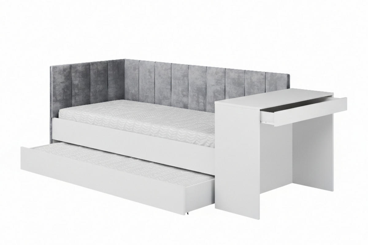 JUGENDBETT FABIAN 90/200 cm in Weiß/Hellgrau links - Hellgrau/Weiß, Holzwerkstoff/Textil (90/200cm) - Deine Möbel 24