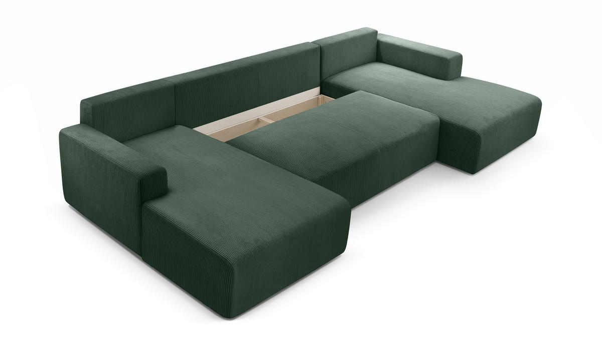 WOHNLANDSCHAFT Catea Grün 364/145/85 cm mit Schlaffunktion - Schwarz/Grün, Kunststoff/Textil (364/84/145cm) - AX Living