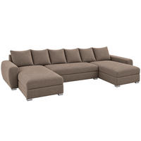 WOHNLANDSCHAFT PUMA U-Form 308 cm mit Schlaffunktion, Bettkasten, Kunstleder-Stoff oder Samt, verschiedene Farben - Taupe/Schwarz, Kunststoff (308/85/140cm) - Wohnideebilder